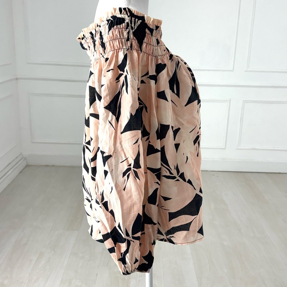 H&M Womens XL Off The Shoulder Tropical Boho Airy Peasant Blouse Peach Black - Picture 6 of 6